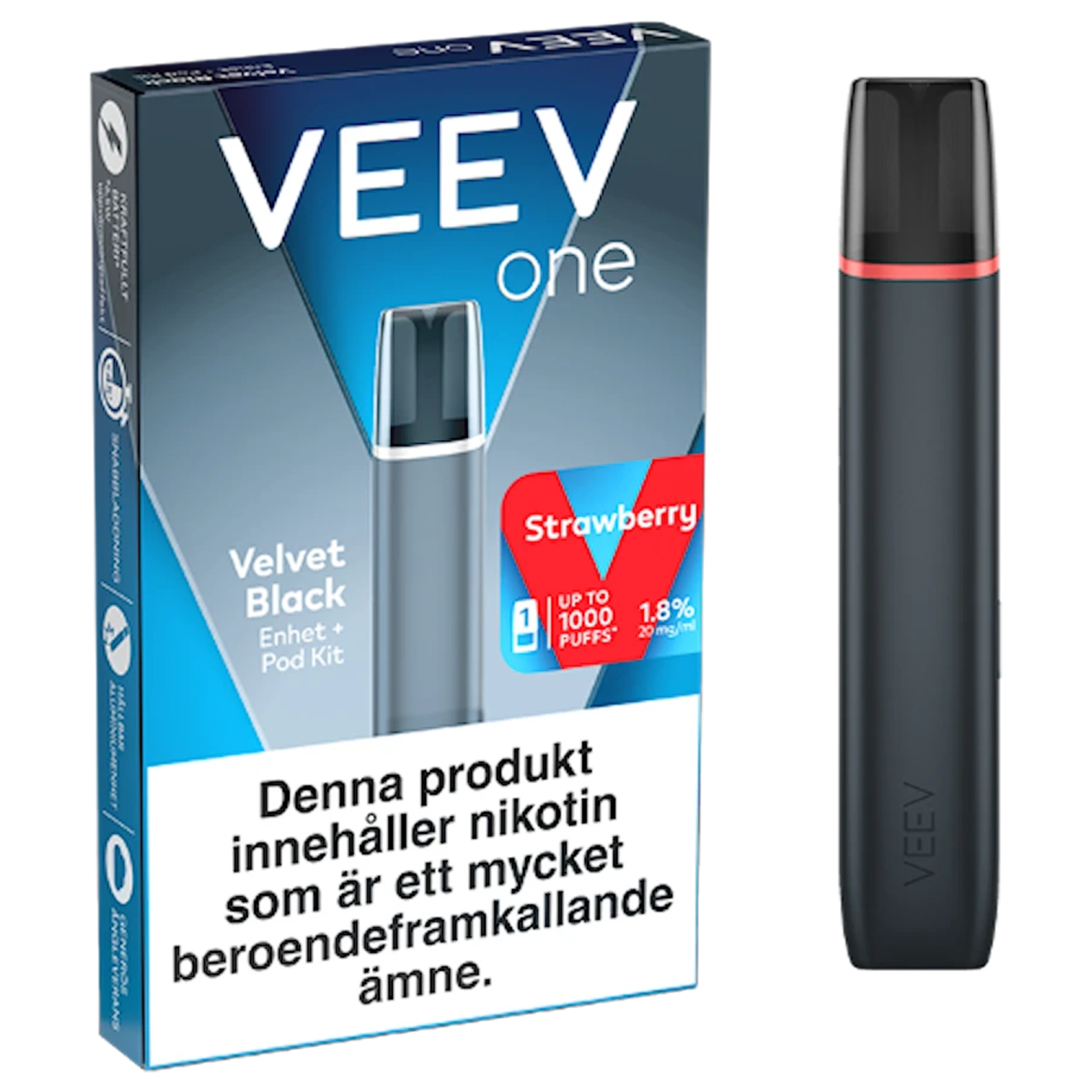 Veev One Velvet Black Device + Pod Strawberry 1000 20mg