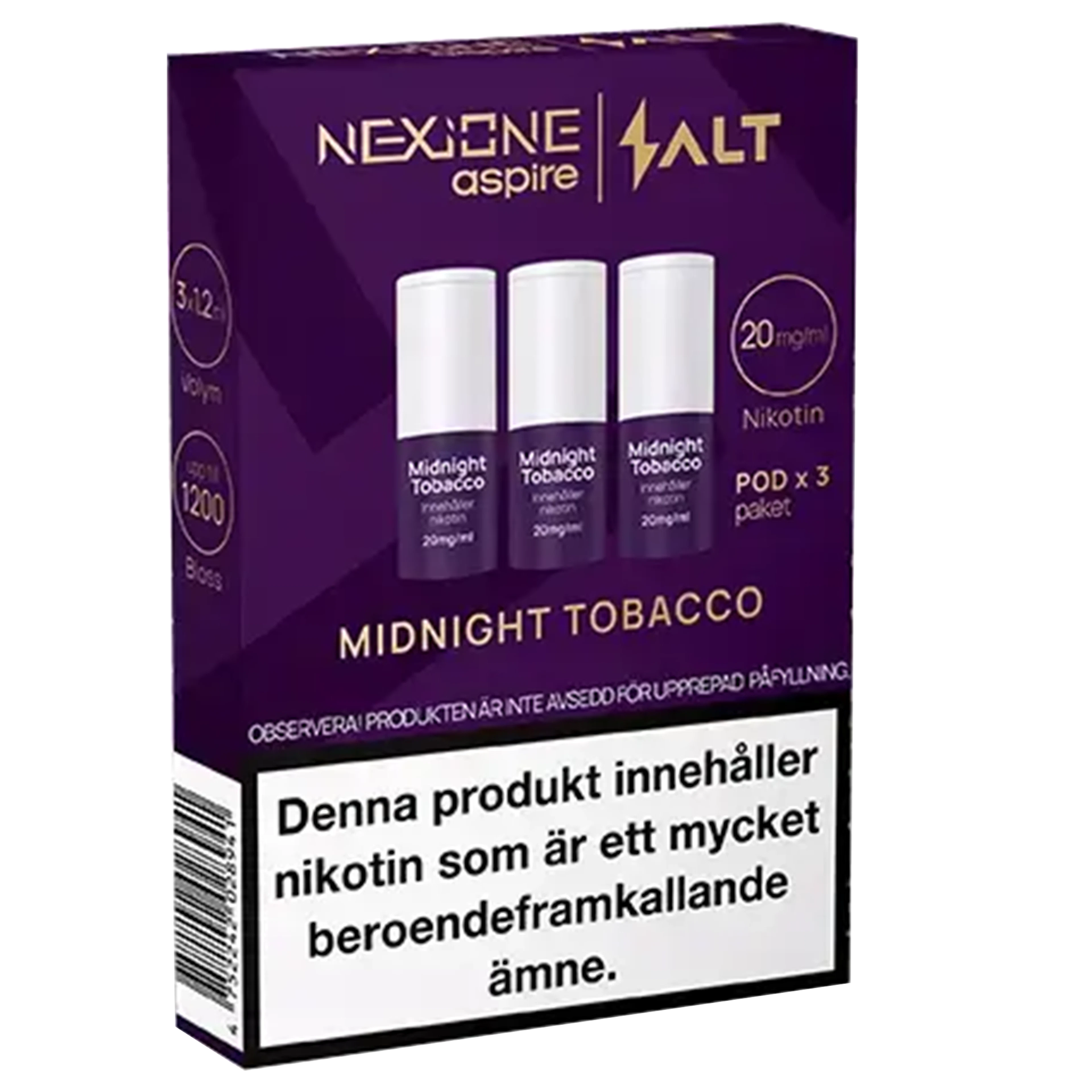 Nexione Aspire Salt Midnight Tobacco 20mg Pod 3-pack